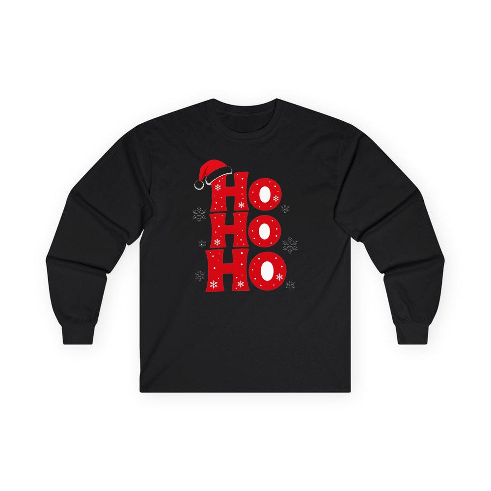 Ho Ho Ho Santa Hat personalised long sleeve Christmas T-shirt in black