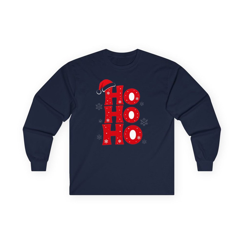 Ho Ho Ho Santa Hat personalised long sleeve Christmas T-shirt in navy