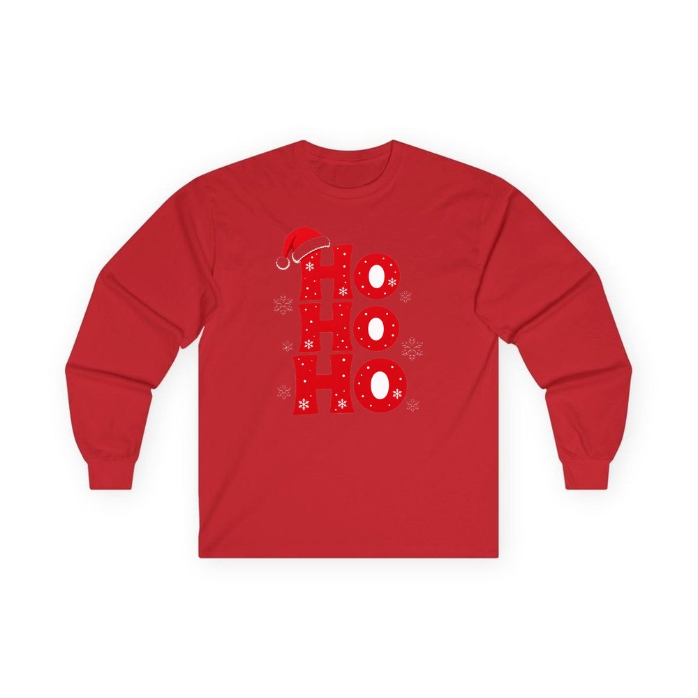 Ho Ho Ho Santa Hat personalised long sleeve Christmas T-shirt in red