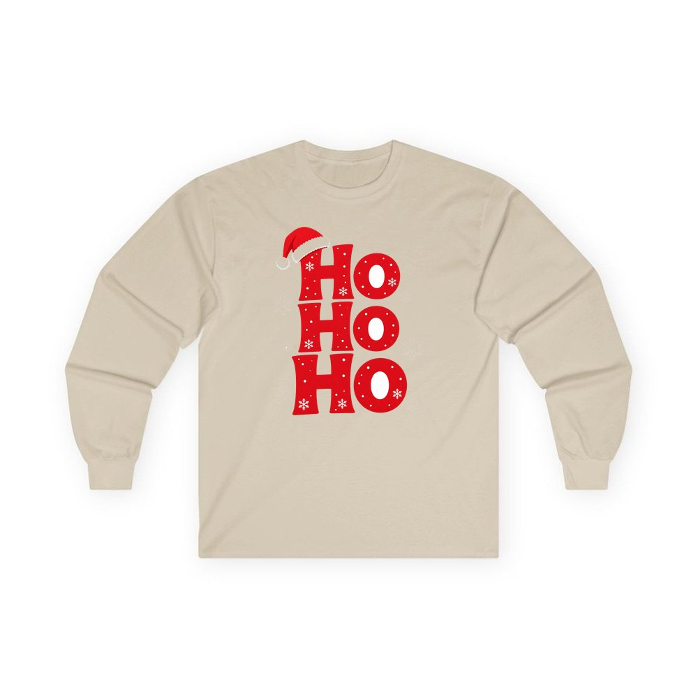 Ho Ho Ho Santa Hat personalised long sleeve Christmas T-shirt in sand