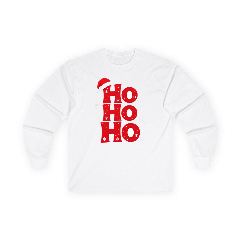 Ho Ho Ho Santa Hat personalised long sleeve Christmas T-shirt in white