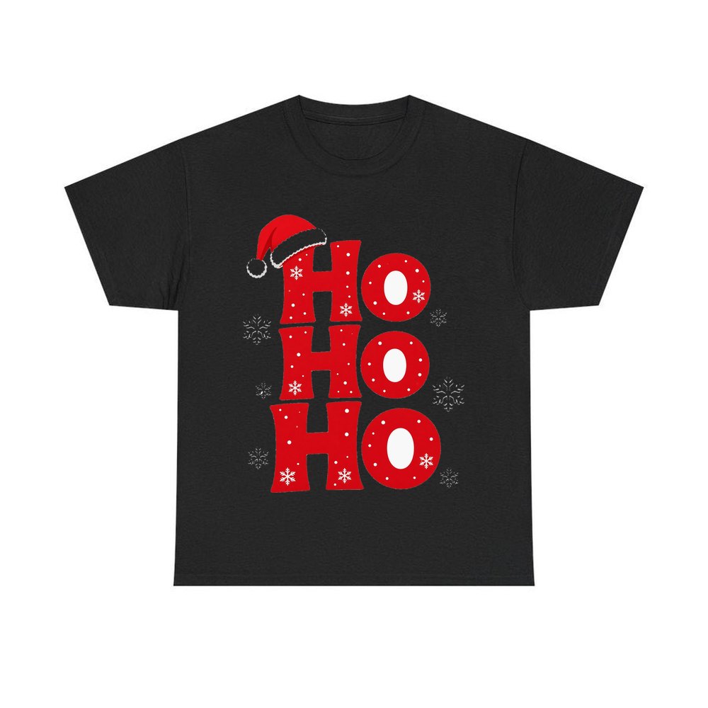 Ho Ho Ho Santa Hat personalised Christmas T-shirt in black