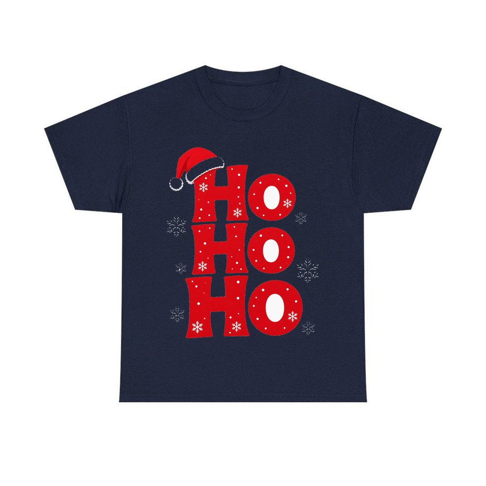 Ho Ho Ho Santa Hat personalised Christmas T-shirt in navy
