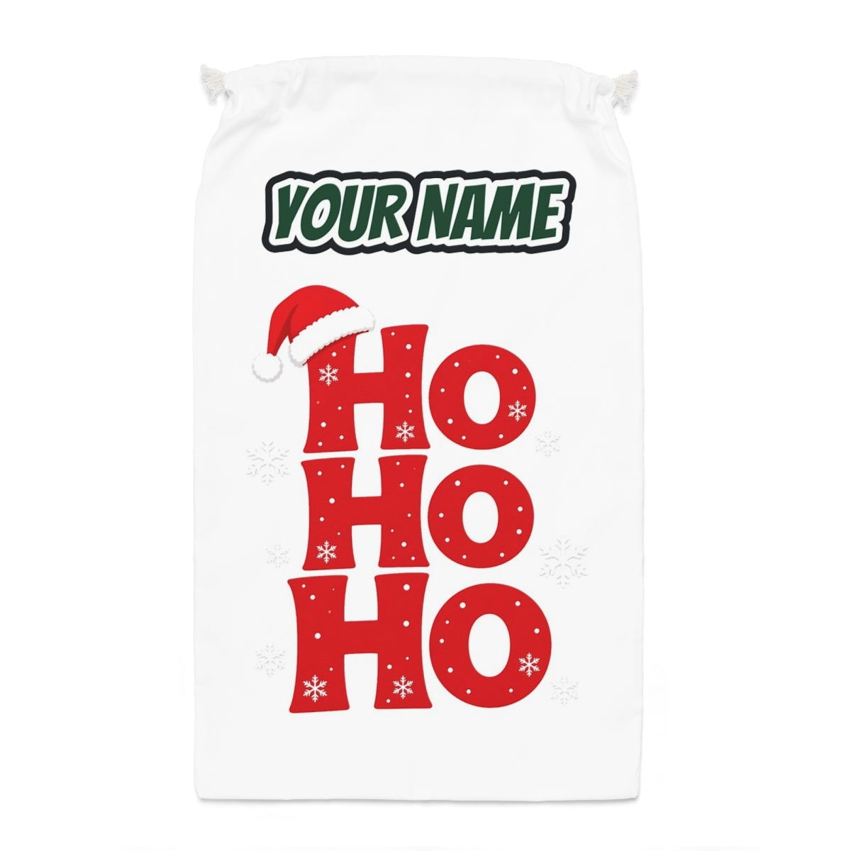 Ho Ho Ho Santa Hat Santa sack laid flat, showing the full print