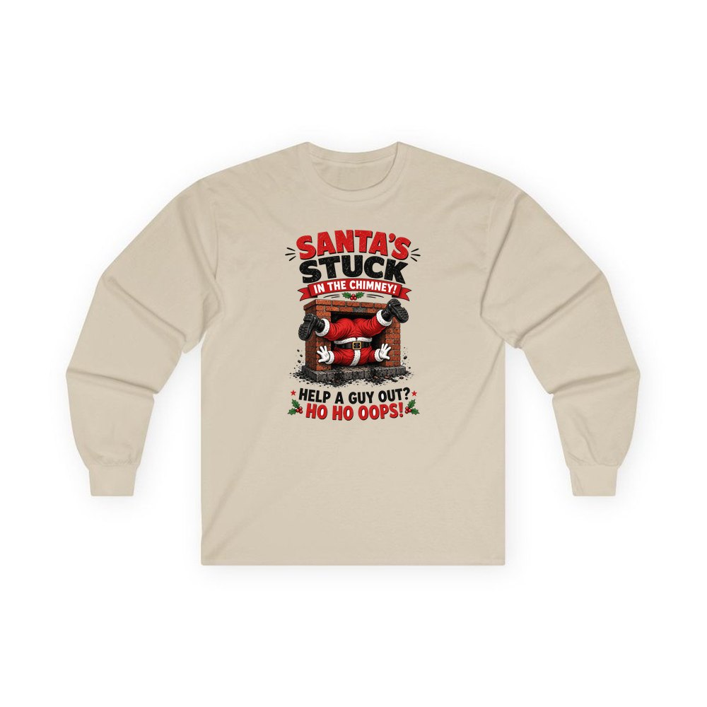Ho Ho Oops personalised long sleeve Christmas T-shirt in sand