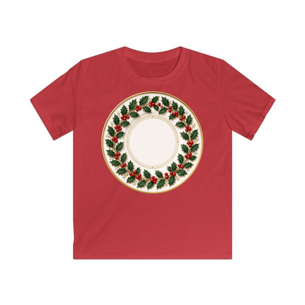 Holly Border Christmas Plate personalised kids Christmas tee in red