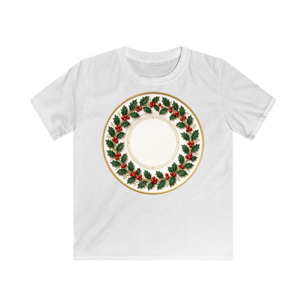 Holly Border Christmas Plate personalised kids Christmas tee in white