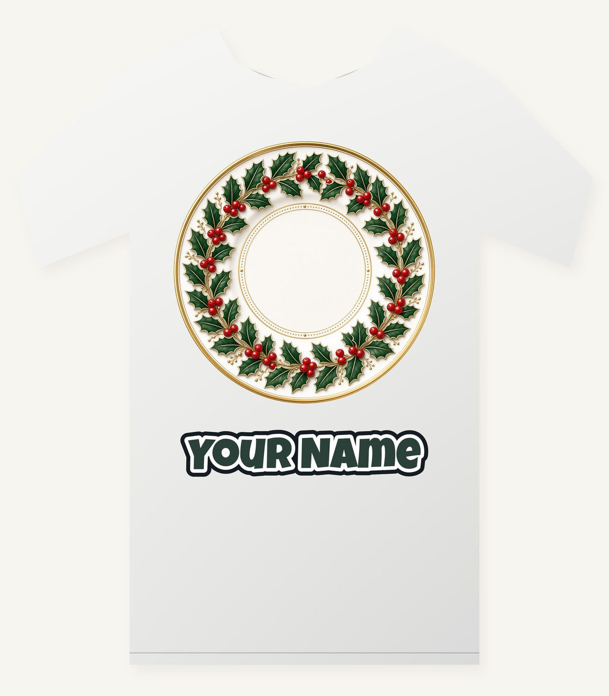 Holly Border Christmas Plate Personalised Christmas T-Shirt and Hoodie