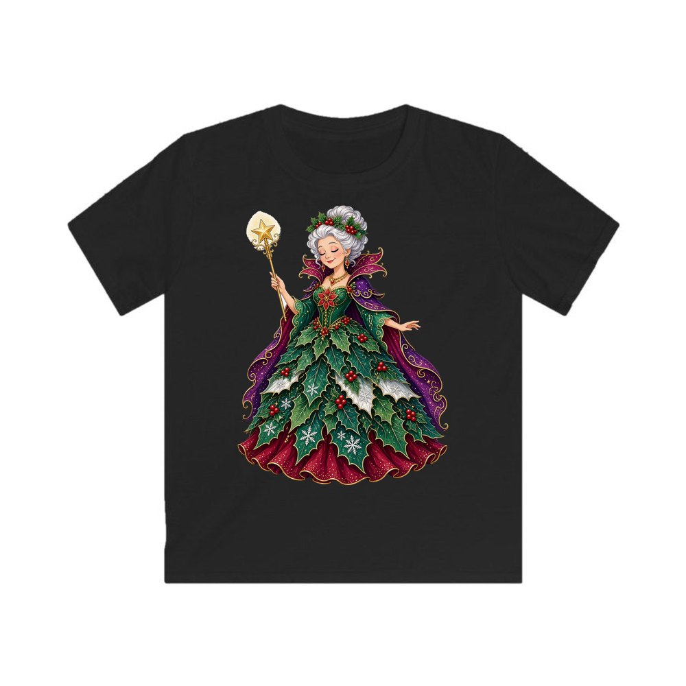 Holly Fairy Godmother personalised kids Christmas tee in black