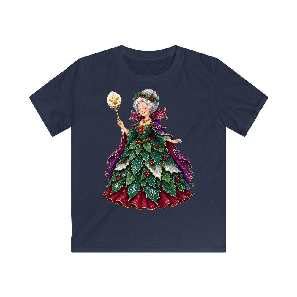 Holly Fairy Godmother personalised kids Christmas tee in navy