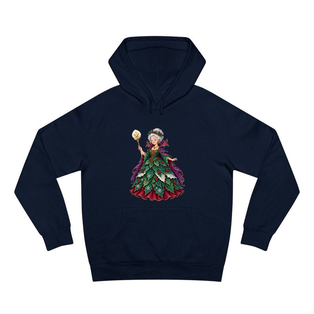 Holly Fairy Godmother personalised Christmas hoodie in navy