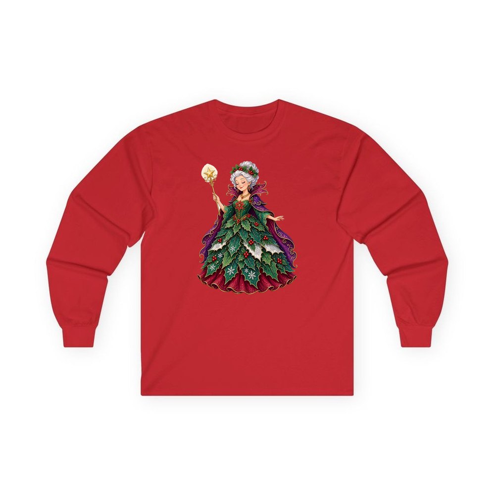 Holly Fairy Godmother personalised long sleeve Christmas T-shirt in red