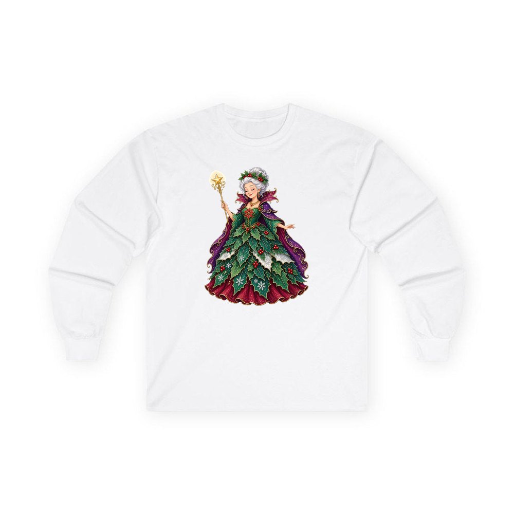 Holly Fairy Godmother personalised long sleeve Christmas T-shirt in white