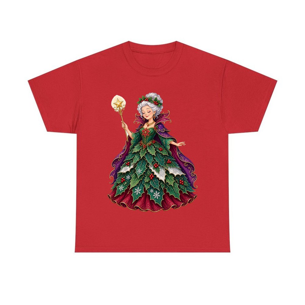 Holly Fairy Godmother personalised Christmas T-shirt in red