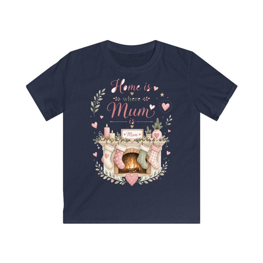 Home Is Where Mum Is personalised kids Christmas tee in navy