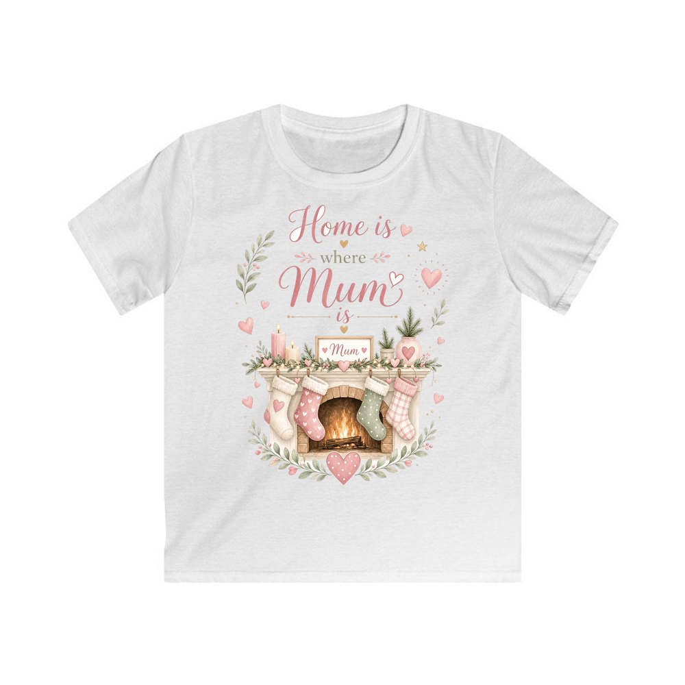 Home Is Where Mum Is personalised kids Christmas tee in white
