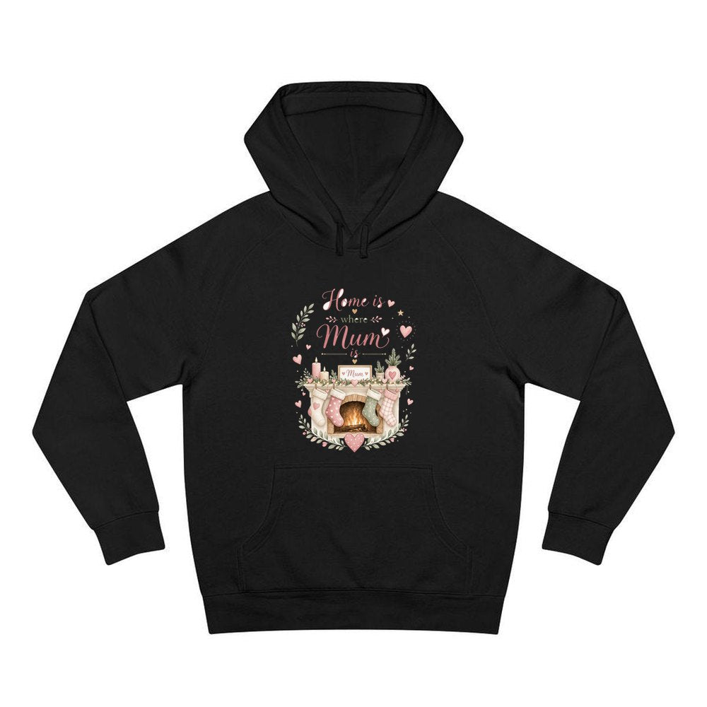 Home Is Where Mum Is personalised Christmas hoodie in black