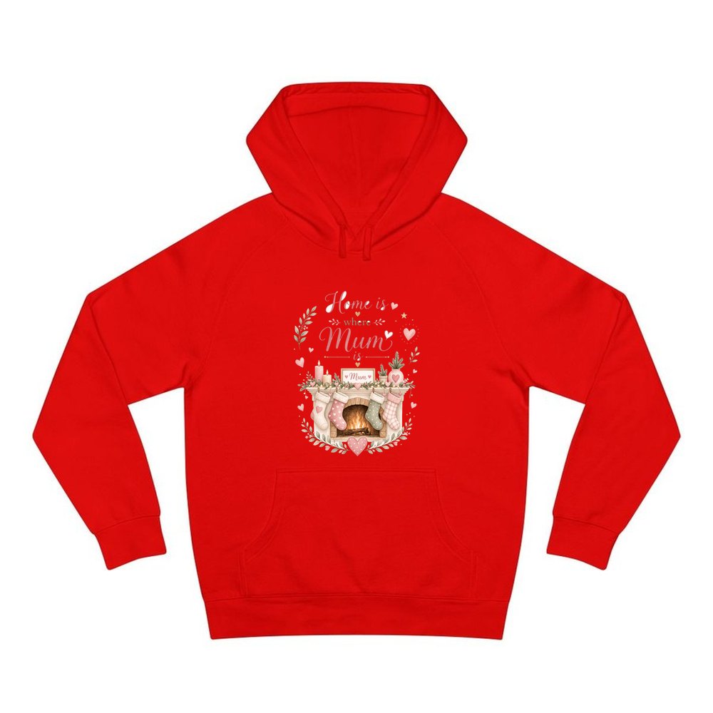 Home Is Where Mum Is personalised Christmas hoodie in red