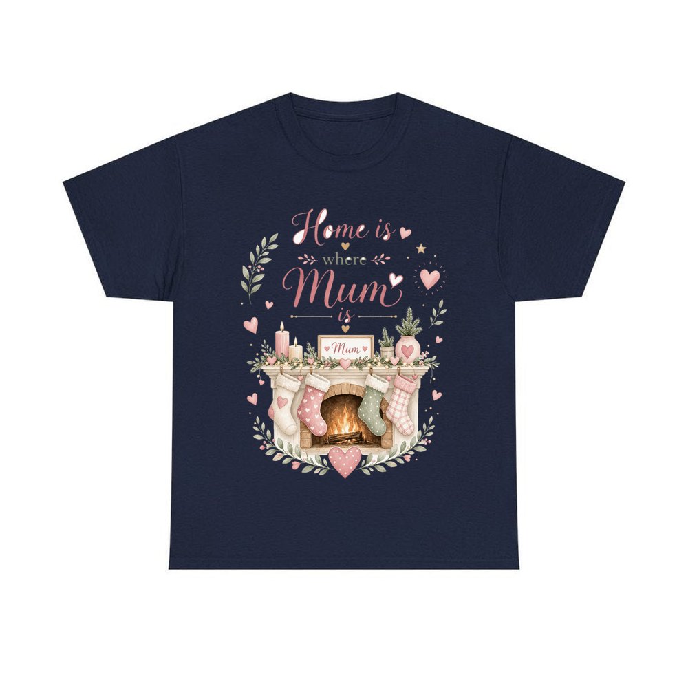 Home Is Where Mum Is personalised Christmas T-shirt in navy