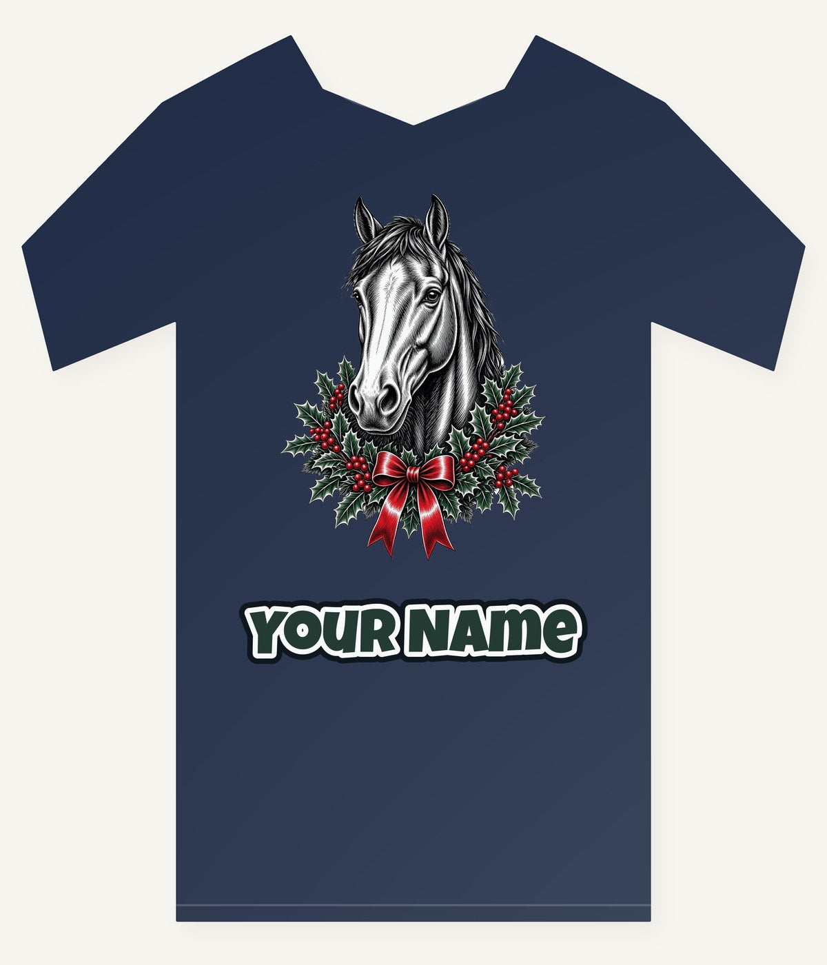 Horse and Holly Wreath Personalised Kids Tee and Baby Bodysuit