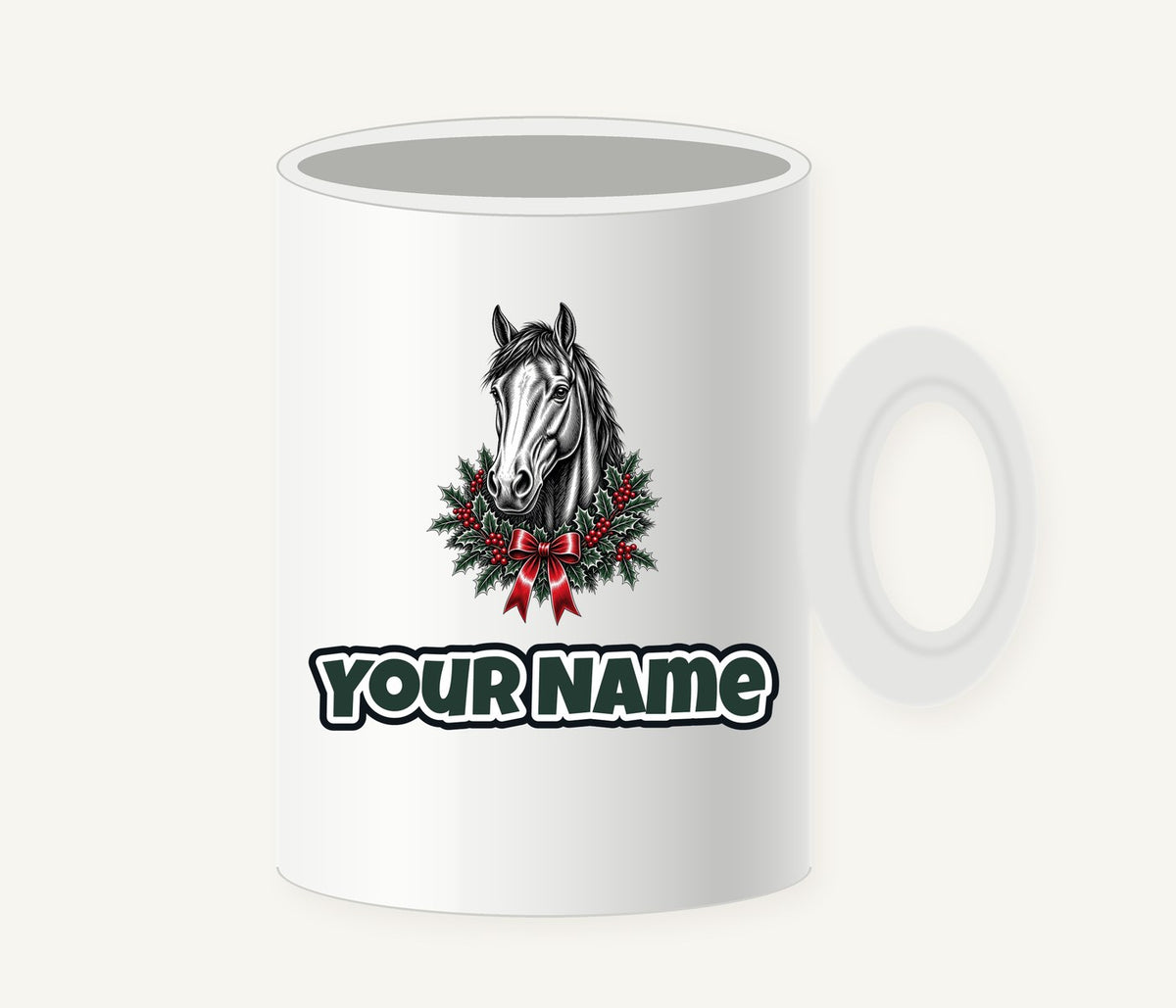 Horse and Holly Wreath Personalised Christmas Mug