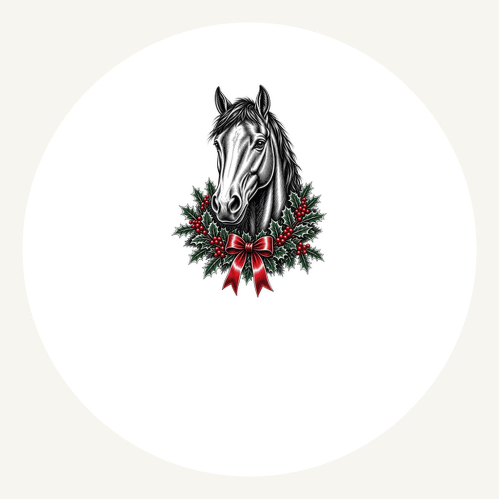 Horse and Holly Wreath Personalised Pewter Christmas Ornament