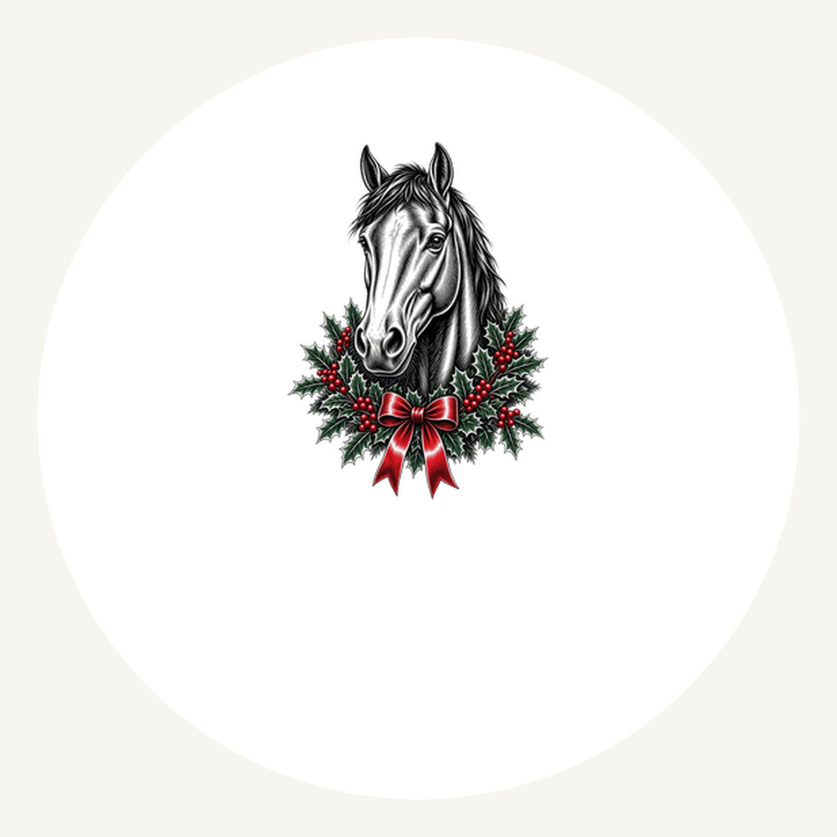 Horse and Holly Wreath Personalised Pewter Christmas Ornament