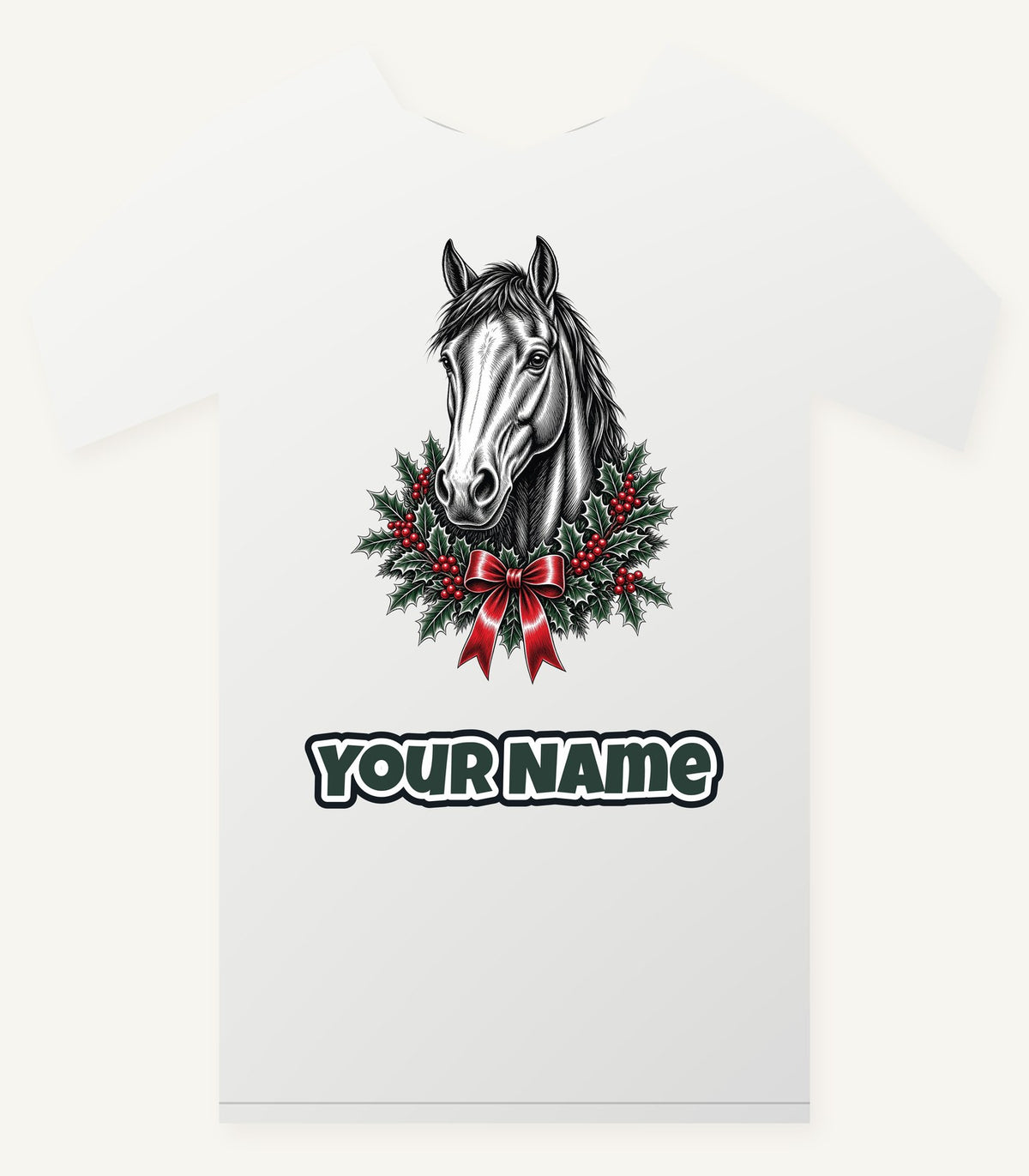 Horse and Holly Wreath Personalised Christmas T-Shirt and Hoodie