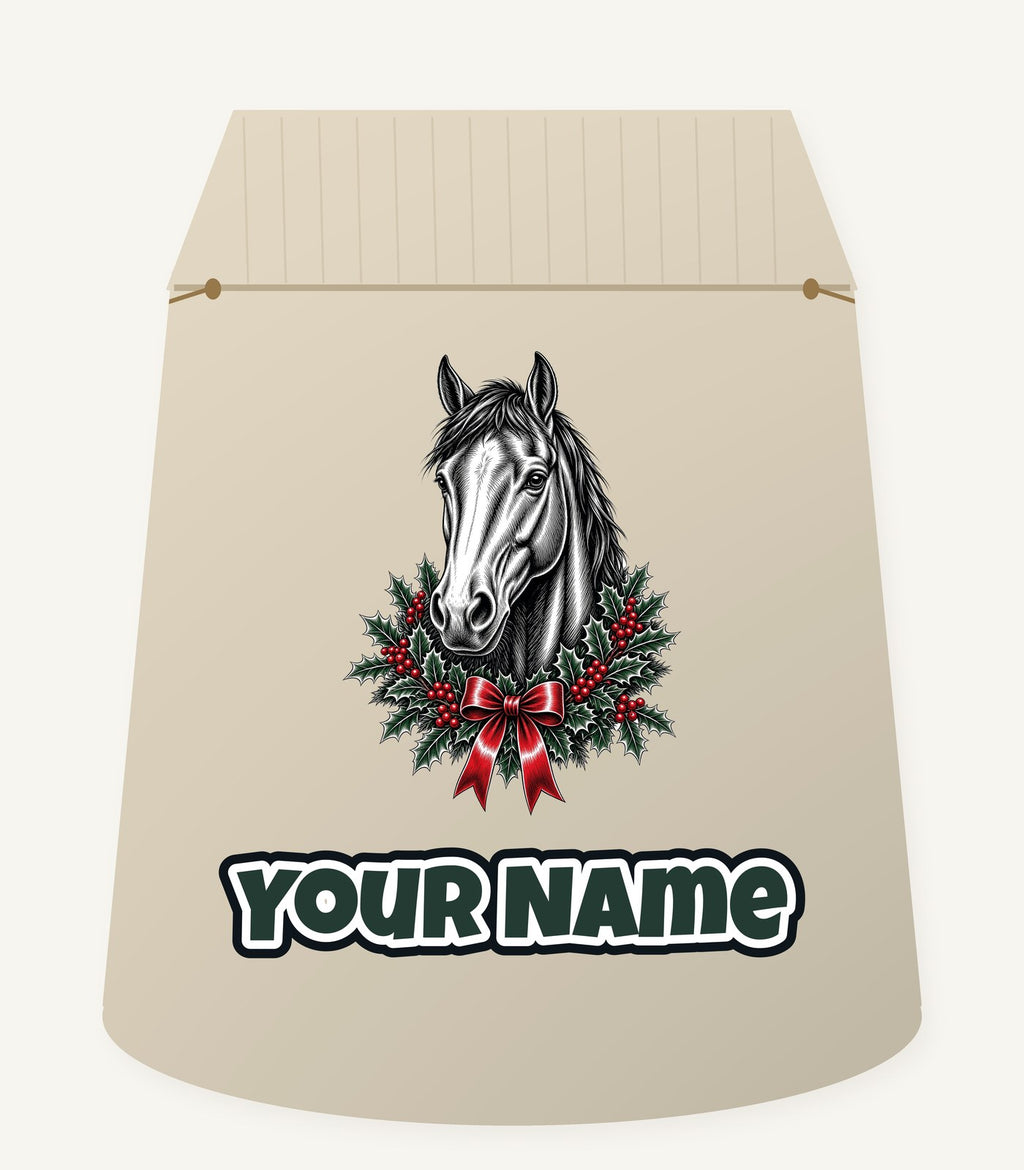 Horse and Holly Wreath Personalised Santa Sack