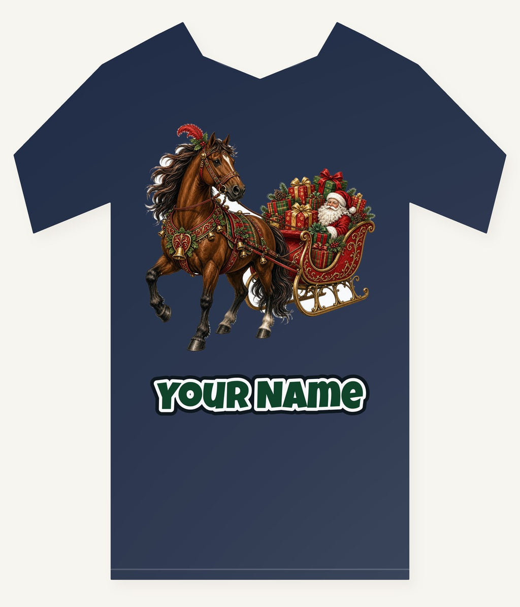 Horse Drawn Santa Sleigh Personalised Kids and Baby Christmas Tee