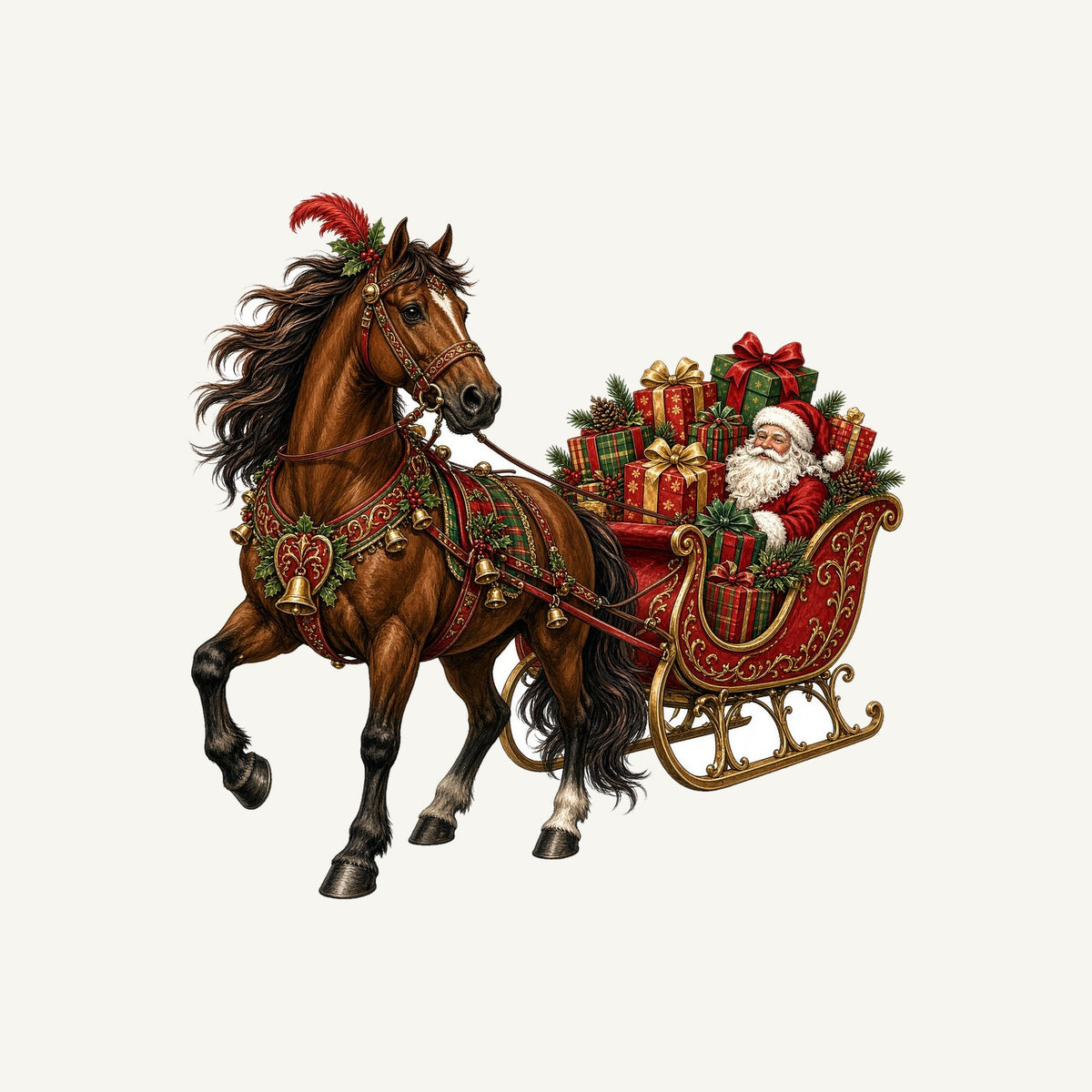 Horse Drawn Santa Sleigh Personalised Kids and Baby Christmas Tee
