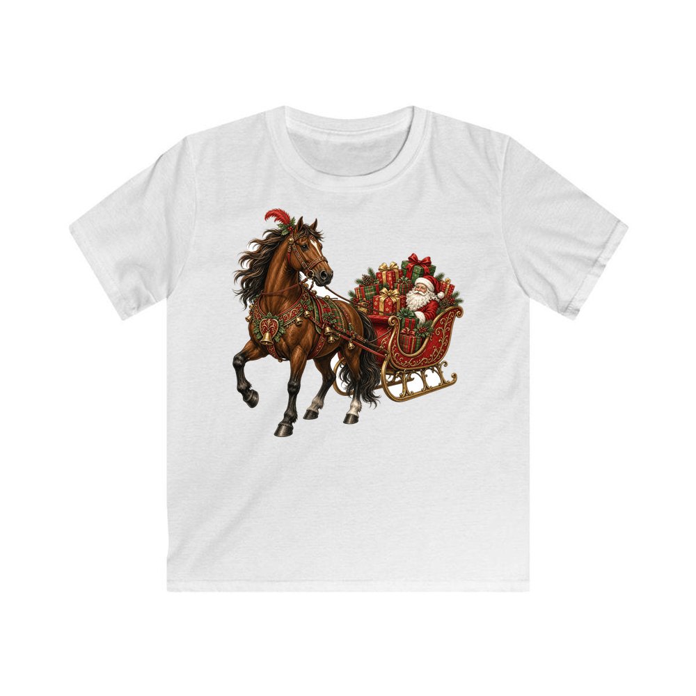 Horse Drawn Santa Sleigh personalised kids Christmas tee in white