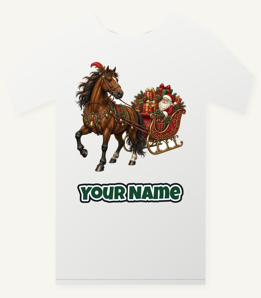 Horse Drawn Santa Sleigh Personalised Christmas T-Shirt and Hoodie