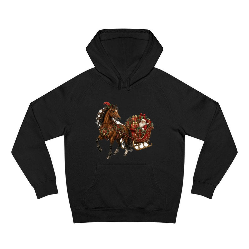 Horse Drawn Santa Sleigh personalised Christmas hoodie in black