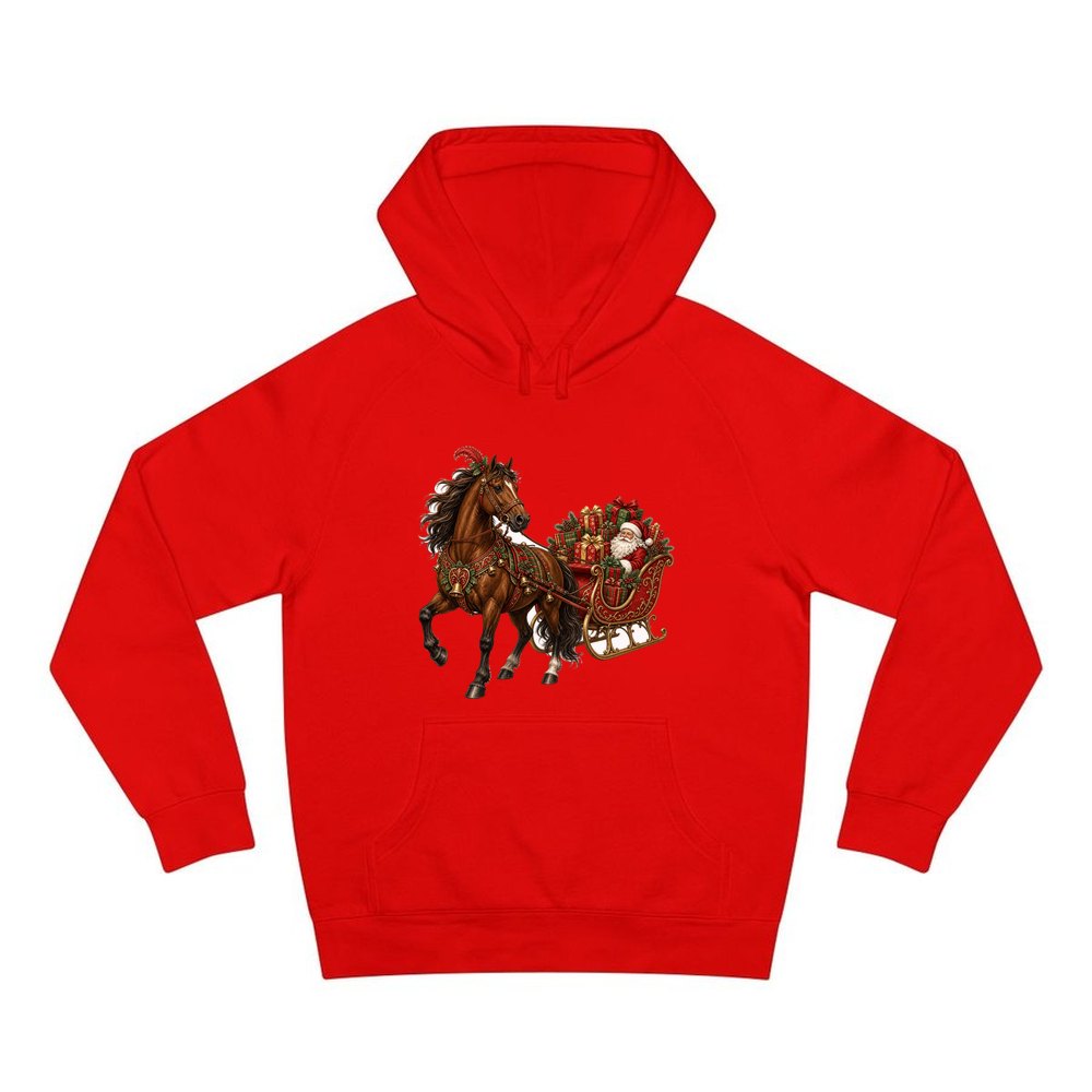 Horse Drawn Santa Sleigh personalised Christmas hoodie in red
