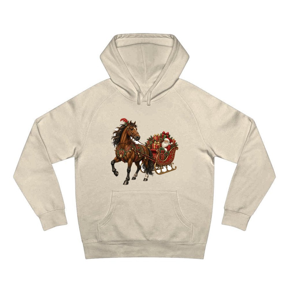 Horse Drawn Santa Sleigh personalised Christmas hoodie in sand