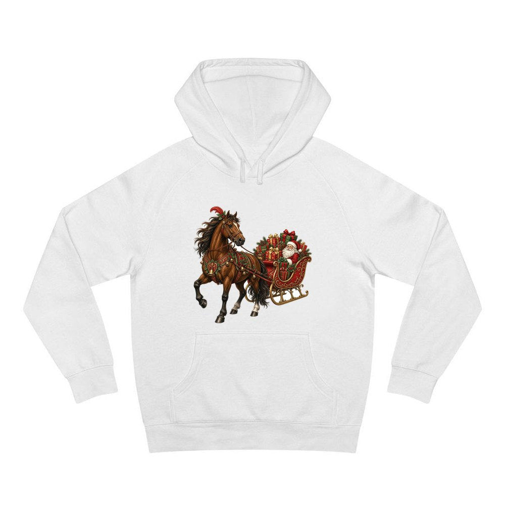 Horse Drawn Santa Sleigh personalised Christmas hoodie in white