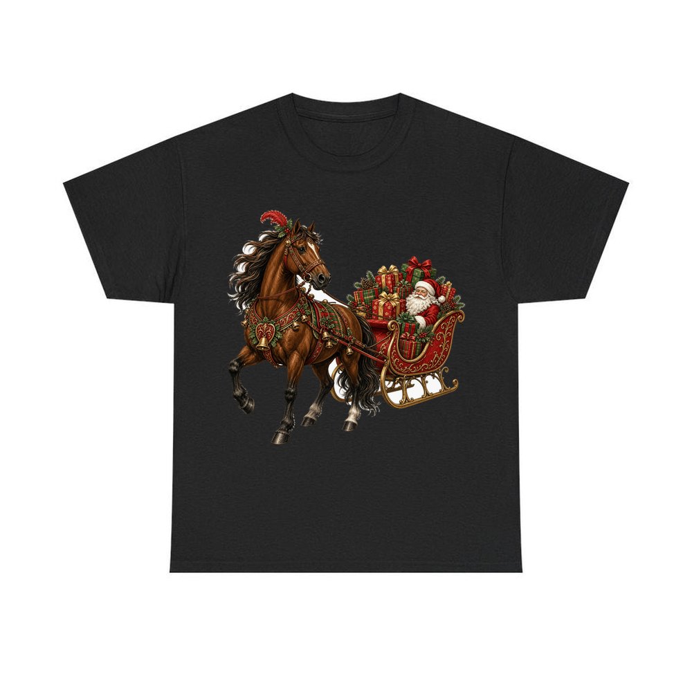 Horse Drawn Santa Sleigh personalised Christmas T-shirt in black