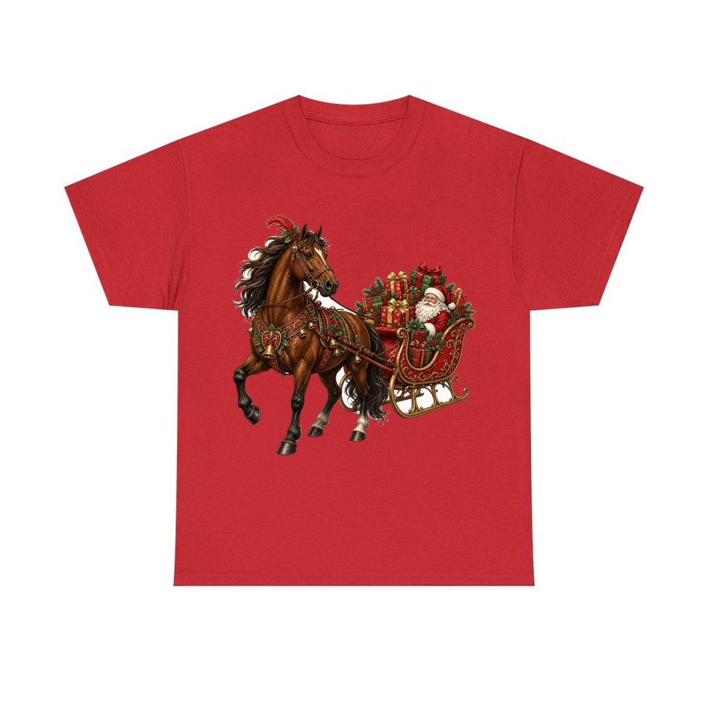 Horse Drawn Santa Sleigh personalised Christmas T-shirt in red