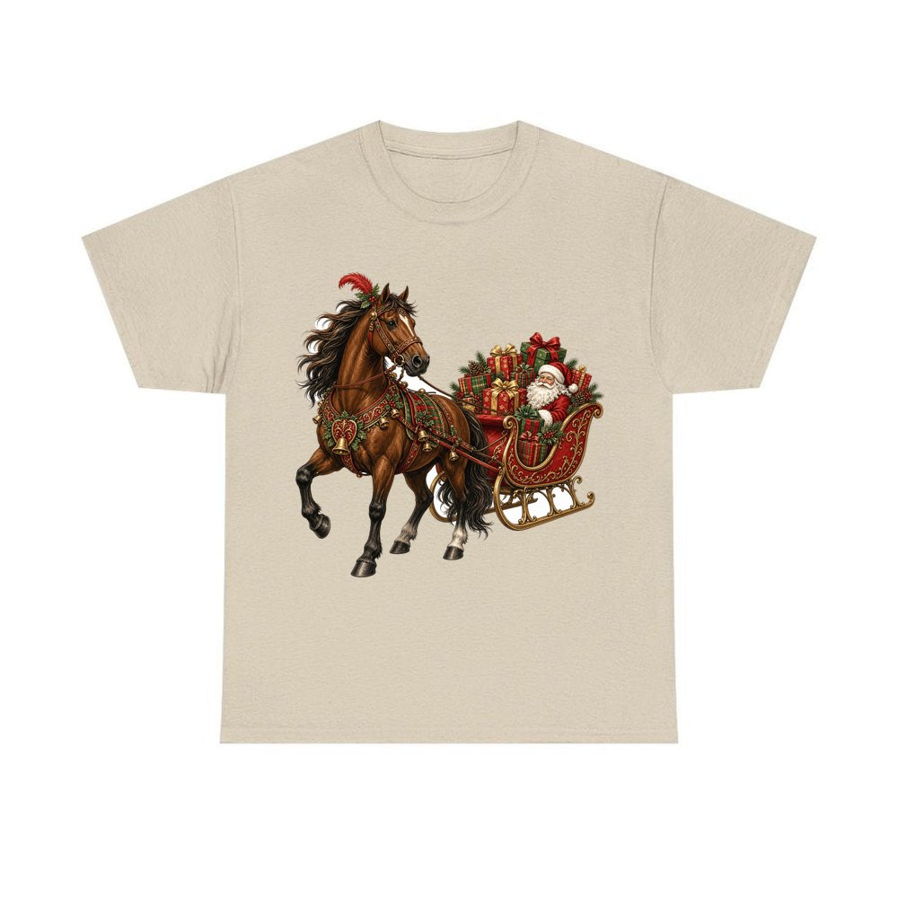 Horse Drawn Santa Sleigh personalised Christmas T-shirt in sand