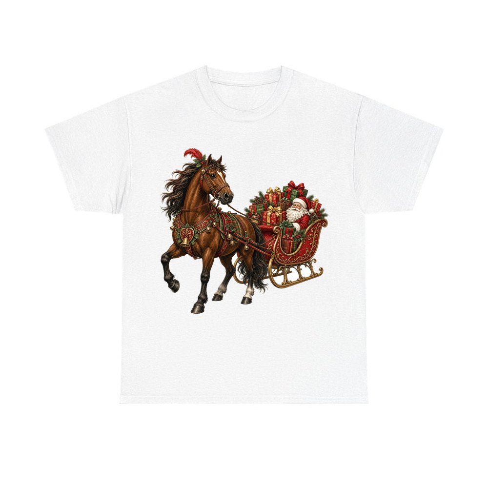 Horse Drawn Santa Sleigh personalised Christmas T-shirt in white