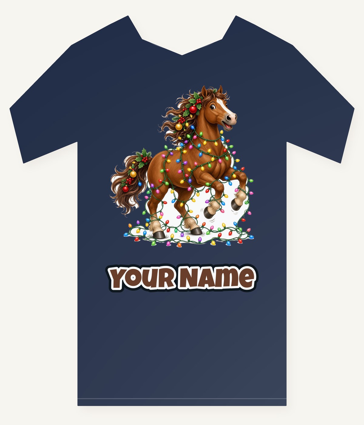 Horse Tangled in Lights Personalised Kids and Baby Christmas Tee