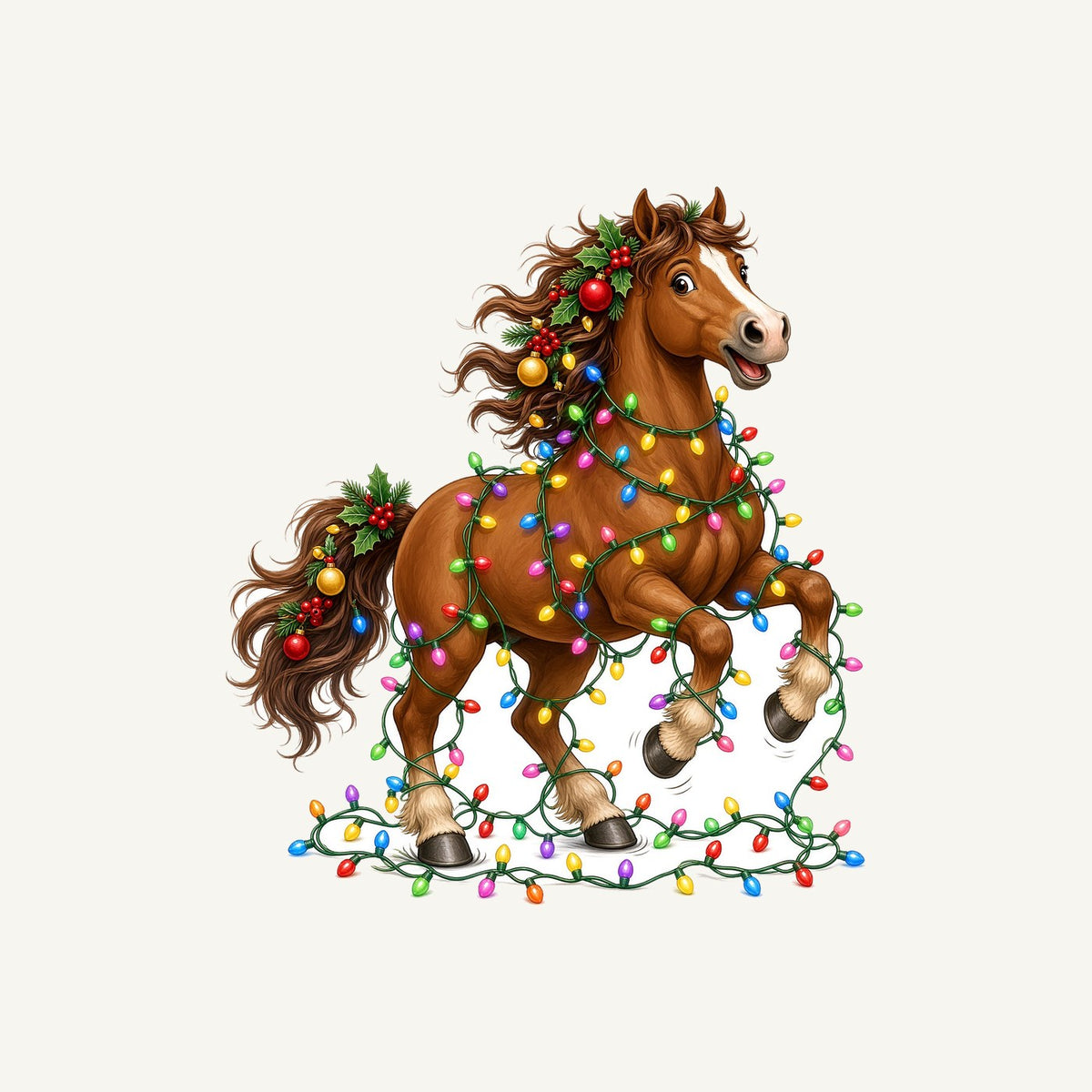 Horse Tangled in Lights Personalised Kids and Baby Christmas Tee