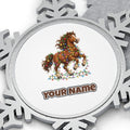 Horse Tangled in Lights Personalised Pewter Christmas Ornament