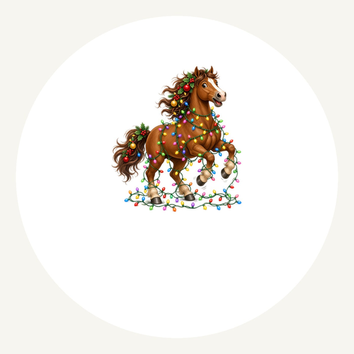 Horse Tangled in Lights Personalised Pewter Christmas Ornament