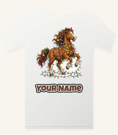 Horse Tangled in Lights Personalised Christmas T-Shirt and Hoodie