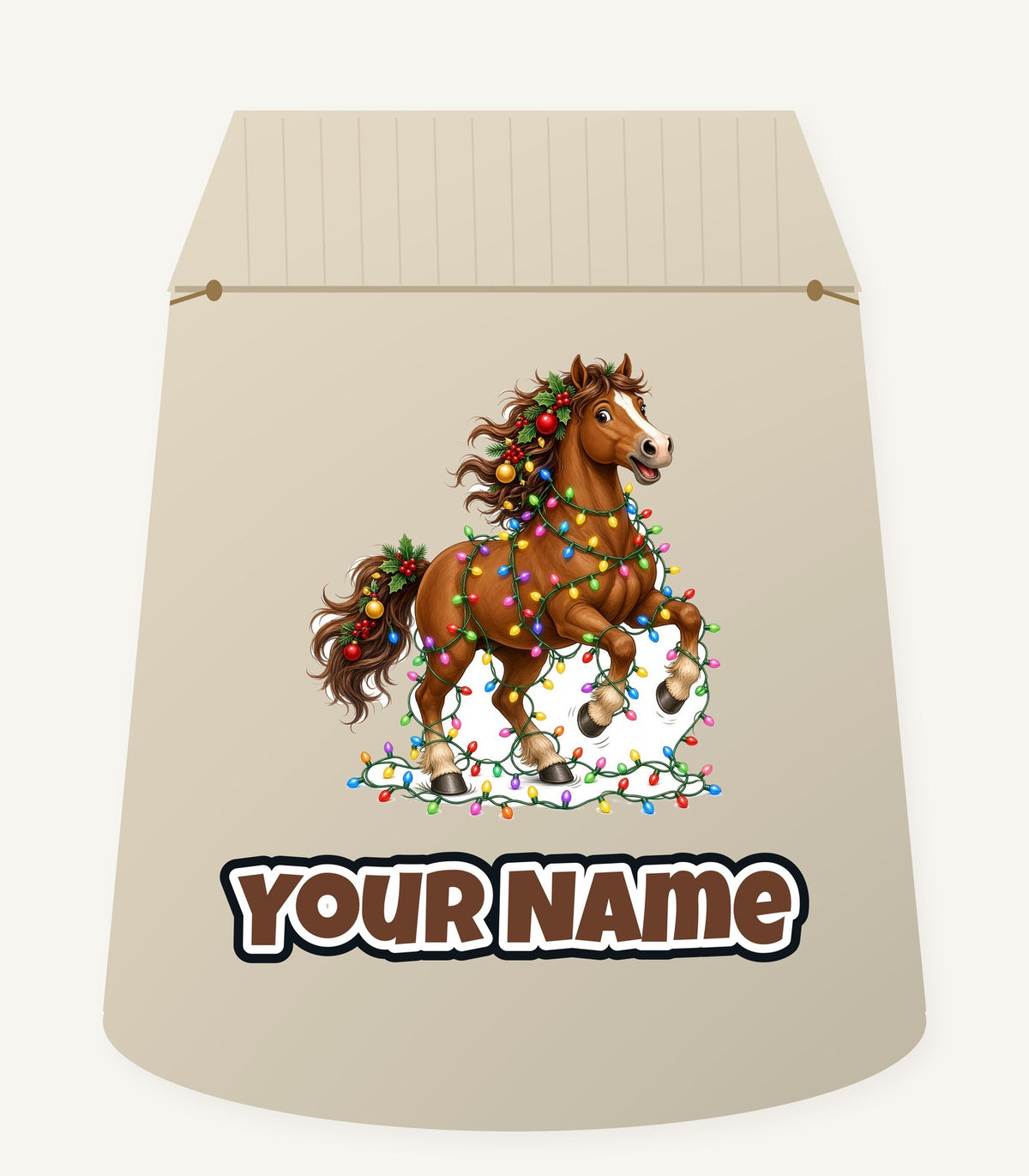 Horse Tangled in Lights Personalised Santa Sack
