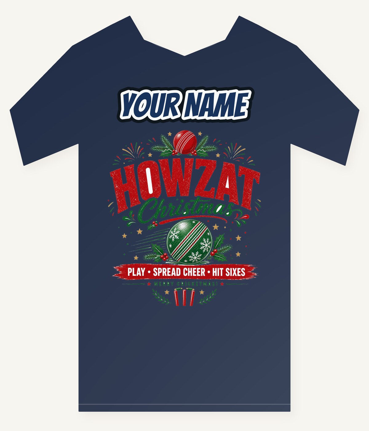Howzat Cricket Christmas Personalised Kids and Baby Christmas Tee