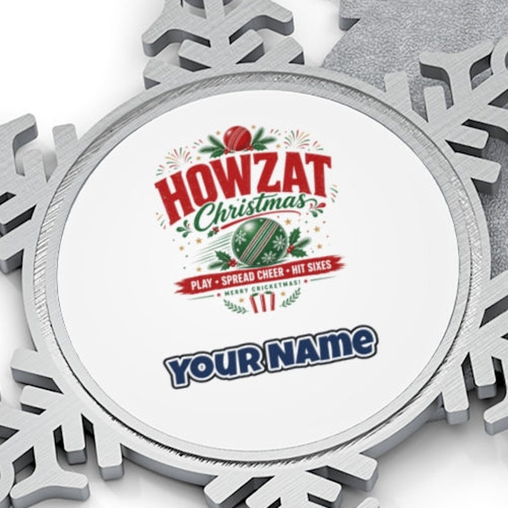 Howzat Cricket Christmas Personalised Pewter Christmas Ornament