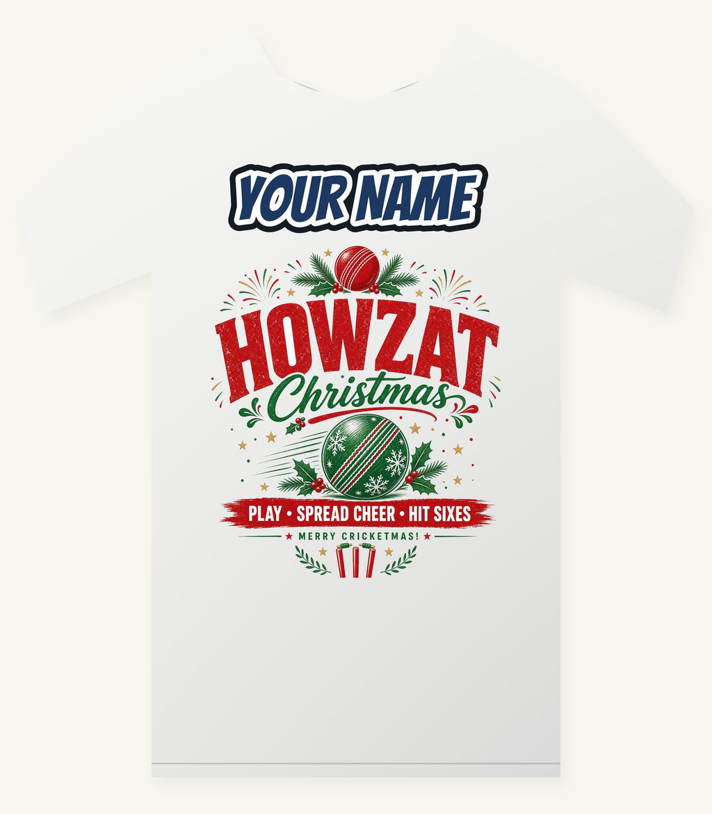 Howzat Cricket Christmas Personalised Christmas T-Shirt and Hoodie